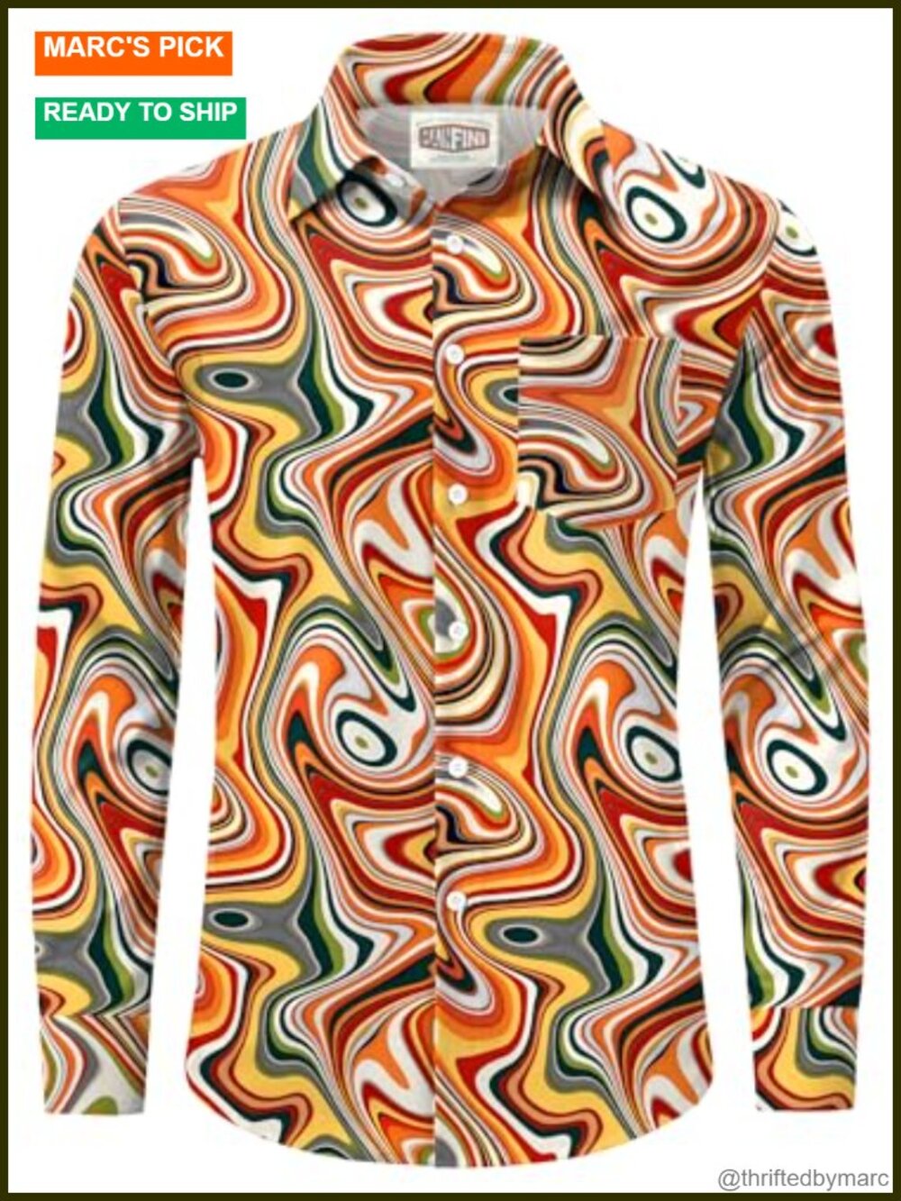 70s Hippie Floral Paisley Long Sleeve Button Down Shirt Men's